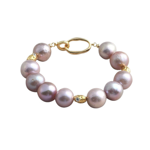 Large Purple Freshwater Baroque Pearl Bracelet - Gold Vermeil & Zirconia Accents